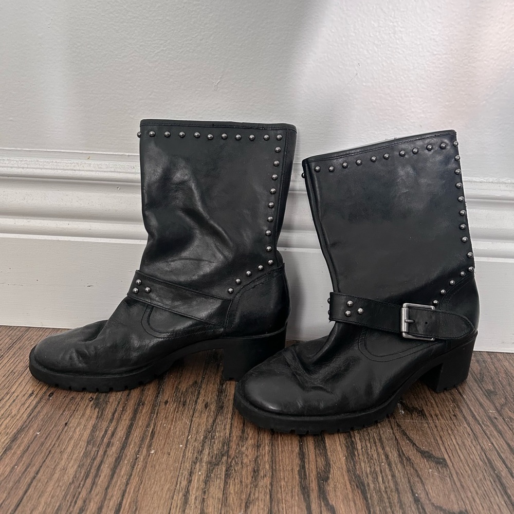 Black Leather Studded Ankle Boots